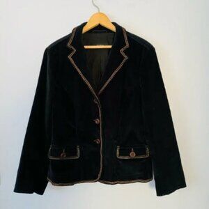 Weekend Max Mara Corduroy Blazer, Size 14, Navy Blue Blazer with Leather Trim